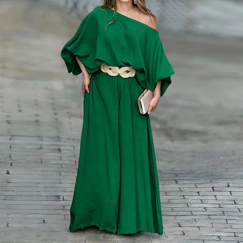 Set aus One-Shoulder-Top und Hose mit weitem Bein