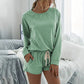 Loungewear-Set mit langärmligem Oberteil und Shorts für Damen