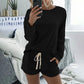 Loungewear-Set mit langärmligem Oberteil und Shorts für Damen