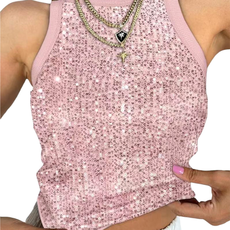 Slim Fit Tanktop mit Pailletten und Rundhalsausschnitt