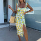 Elegantes Kleid mit Blumenmuster und Seitenschlitz für Damen