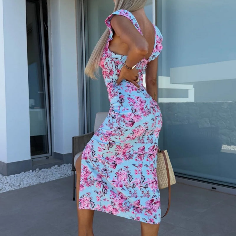Elegantes Kleid mit Blumenmuster und Seitenschlitz für Damen