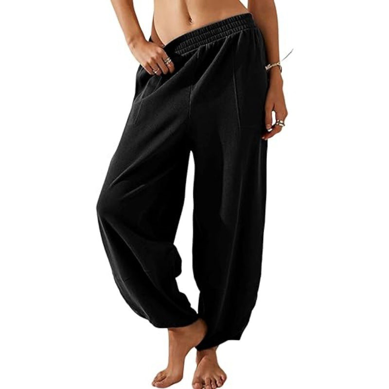 Lässige Damenhose mit weitem Bein und elastischer Taille