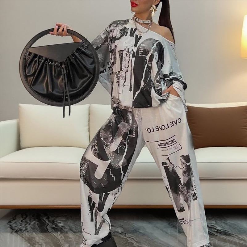 Damen modisches zweiteiliges Set aus Oberteil und Hose