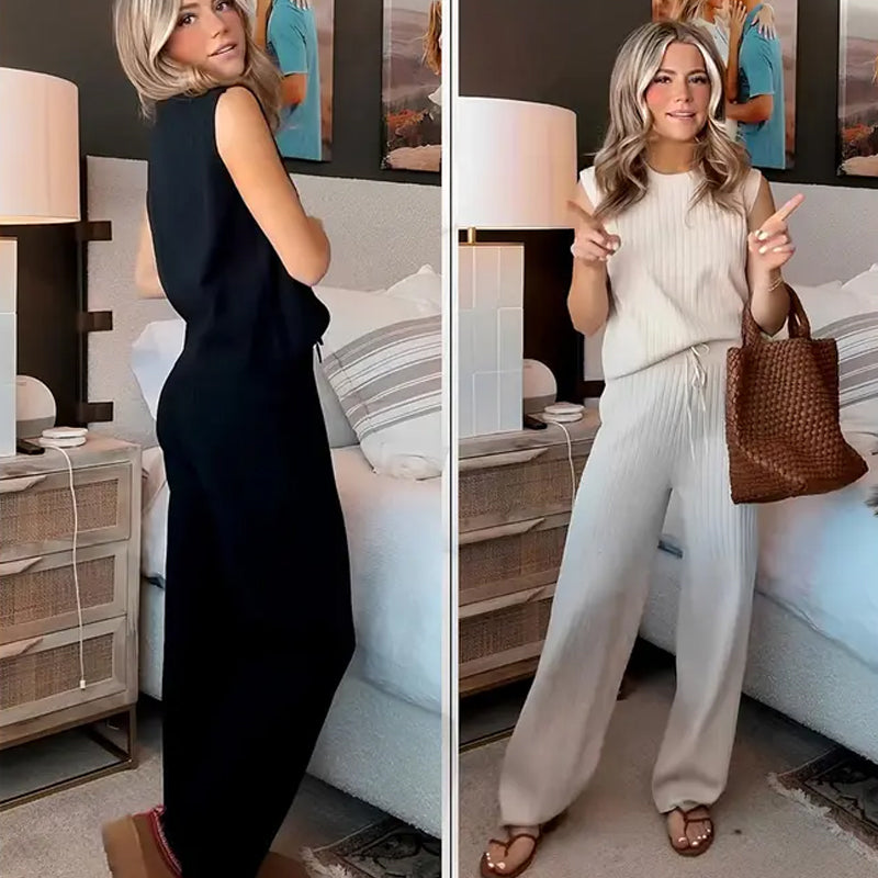 Lässiges ärmelloses Damen-Top und Hosen-Set