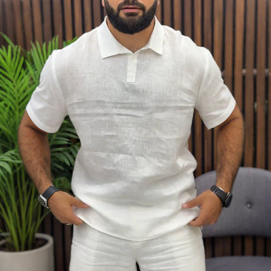 Herren-T-Shirt mit Kragen in Weiß