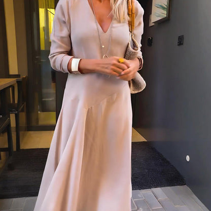 Damen V-Ausschnitt Solides Kleid