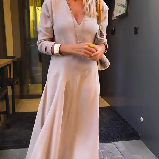 Damen V-Ausschnitt Solides Kleid