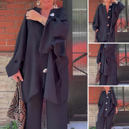 Damen-Set mit lockerer Passform: Oberteil und Hose mit weitem Bein