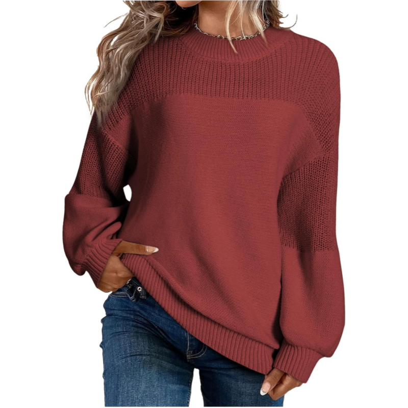 Locker sitzender Langarm-Strickpullover für Damen