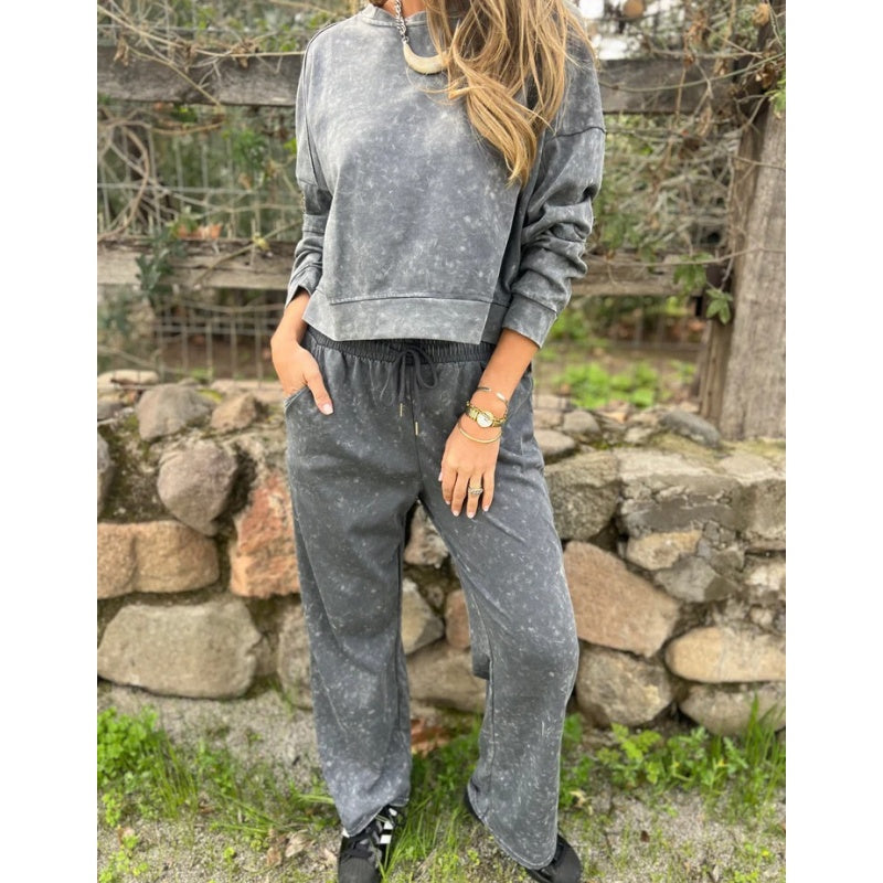 Set mit Vintage-Waschung – Cropped Hoodie und Hose