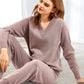 2-teiliges Damen-Set aus Pullover mit V-Ausschnitt und Hose mit hoher Taille