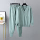 2-teiliges Damen-Set aus Pullover mit V-Ausschnitt und Hose mit hoher Taille