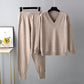 2-teiliges Damen-Set aus Pullover mit V-Ausschnitt und Hose mit hoher Taille