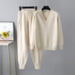2-teiliges Damen-Set aus Pullover mit V-Ausschnitt und Hose mit hoher Taille