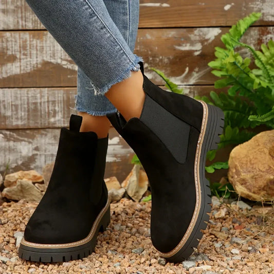 Women's Solid Elastic Low Heel Ankle Boots