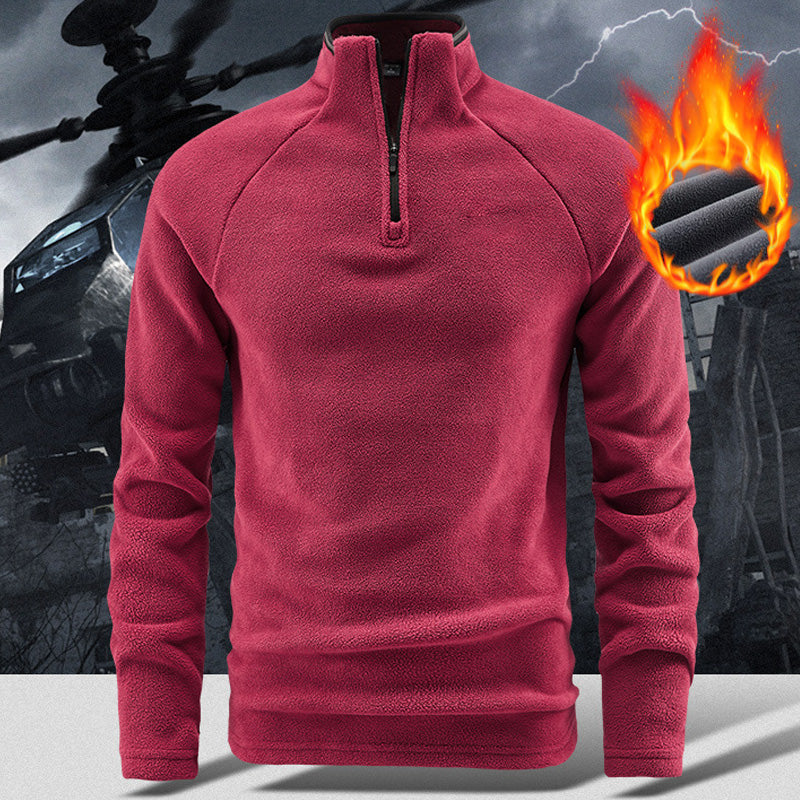 Warmes einfarbiges Langarm-Sweatshirt für Herren mit Troyerkragen