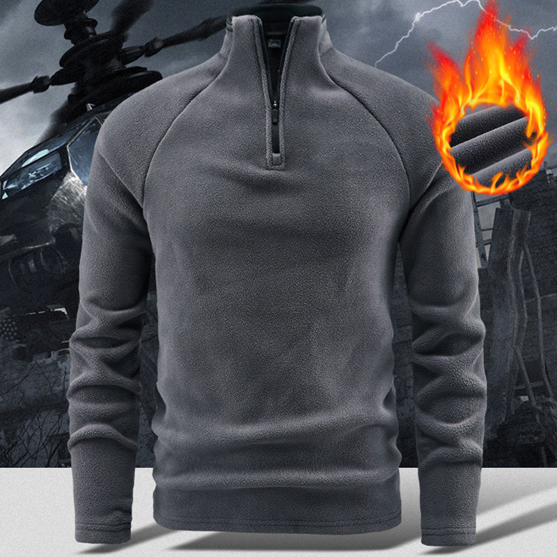Warmes einfarbiges Langarm-Sweatshirt für Herren mit Troyerkragen
