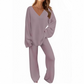 Damen-Zweiteiler: Langarm-Pullover mit V-Ausschnitt & Hose