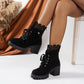 Damen-Stiefeletten mit dickem Absatz und Spitze