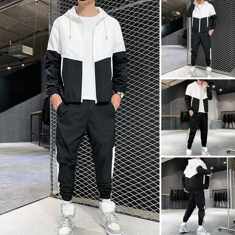 Bequeme Color-Block-Kapuzenjacke und Kordelzughose für Herren