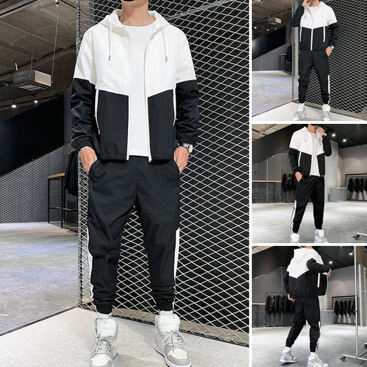 Bequeme Color-Block-Kapuzenjacke und Kordelzughose für Herren