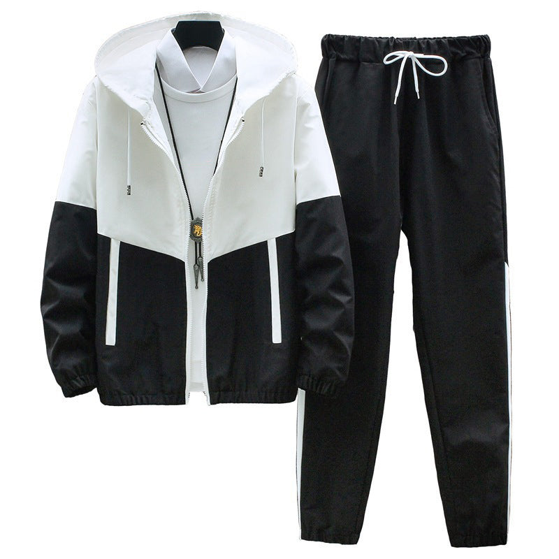 Bequeme Color-Block-Kapuzenjacke und Kordelzughose für Herren