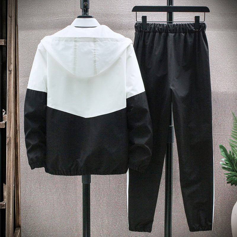 Bequeme Color-Block-Kapuzenjacke und Kordelzughose für Herren