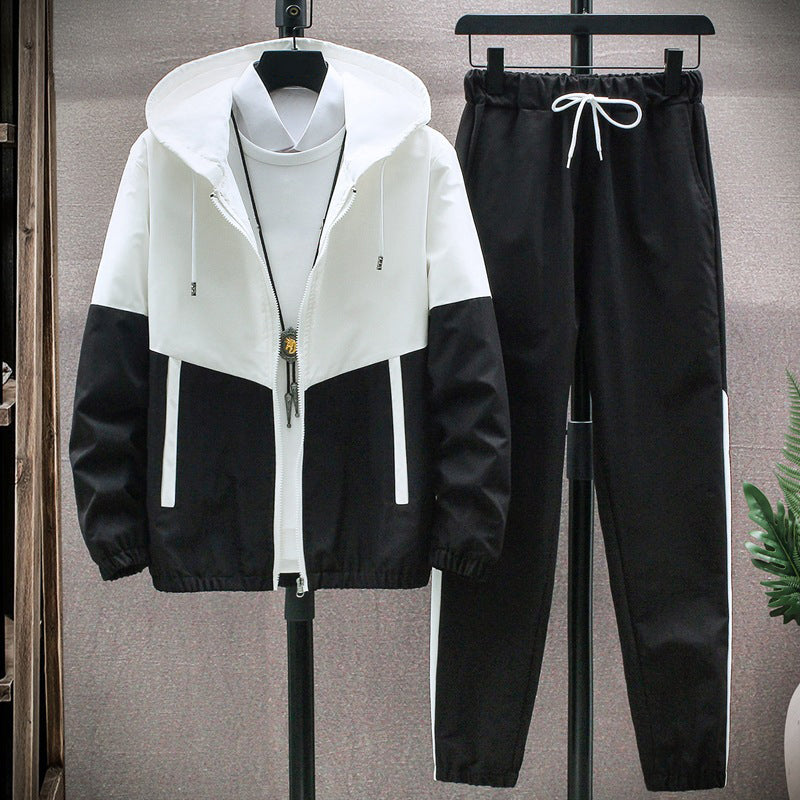 Bequeme Color-Block-Kapuzenjacke und Kordelzughose für Herren