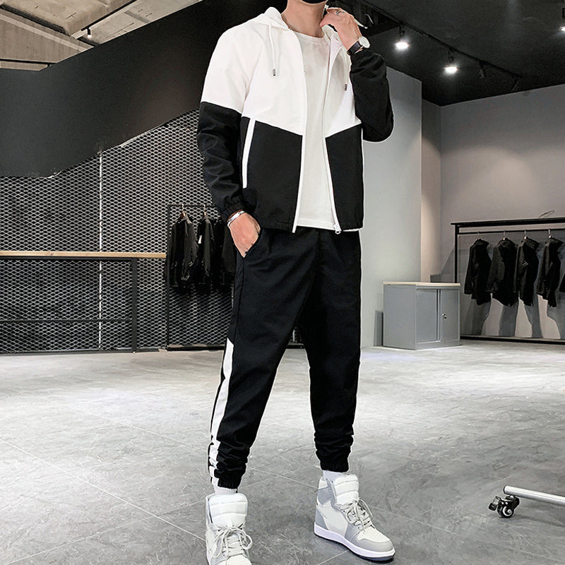 Bequeme Color-Block-Kapuzenjacke und Kordelzughose für Herren