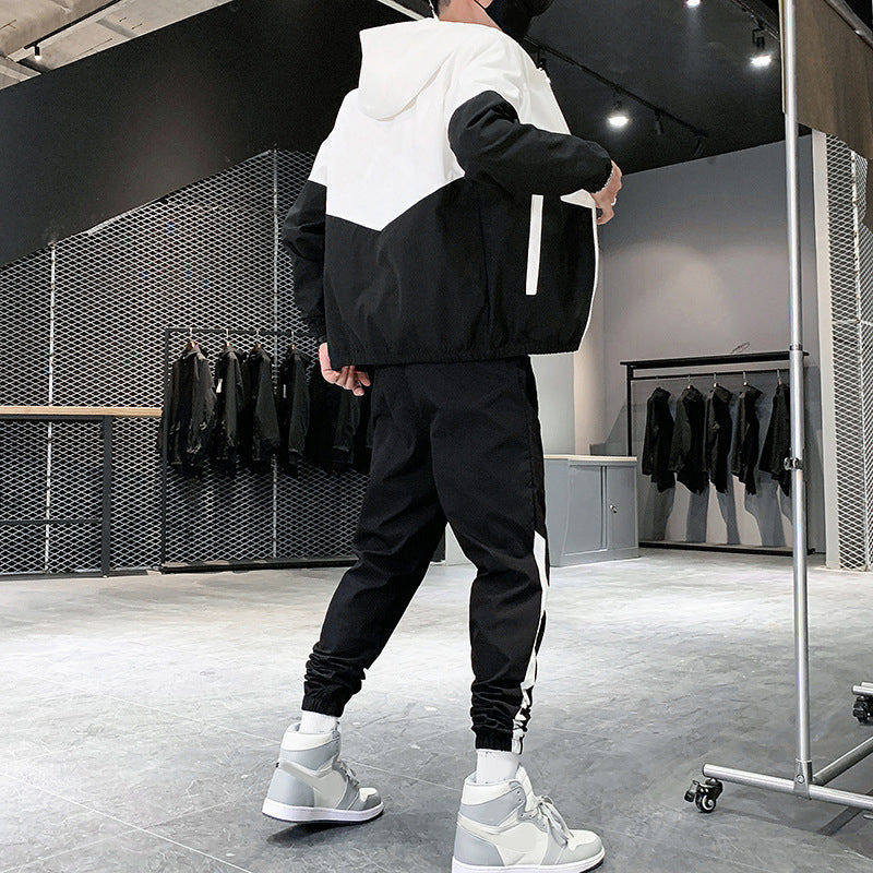 Bequeme Color-Block-Kapuzenjacke und Kordelzughose für Herren