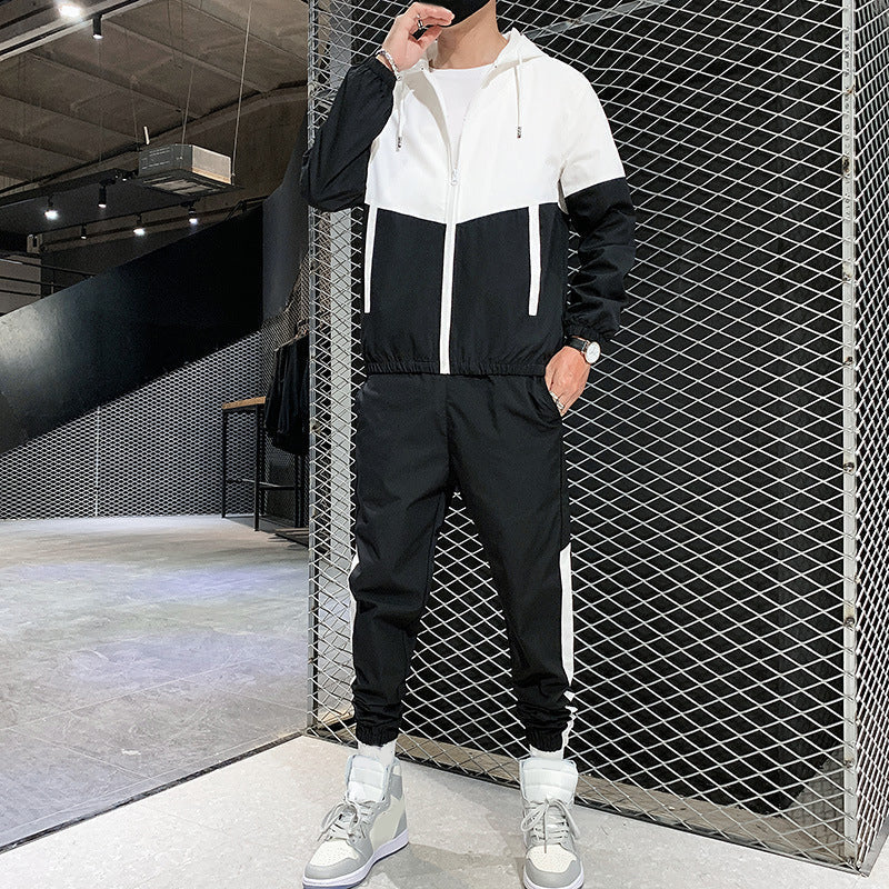 Bequeme Color-Block-Kapuzenjacke und Kordelzughose für Herren