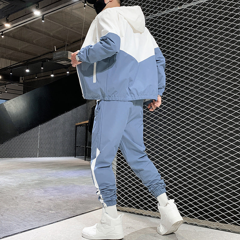 Bequeme Color-Block-Kapuzenjacke und Kordelzughose für Herren
