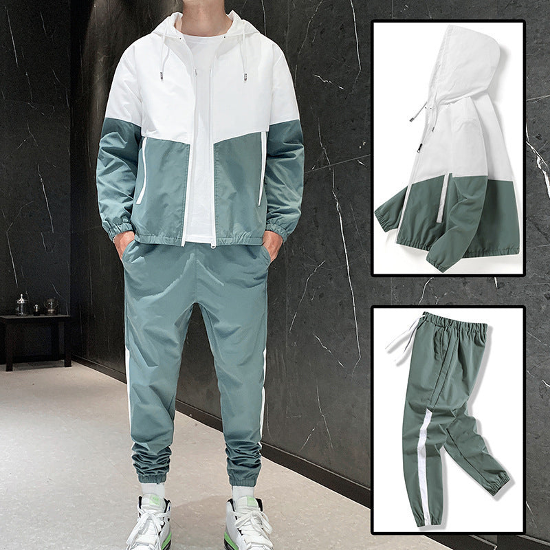 Bequeme Color-Block-Kapuzenjacke und Kordelzughose für Herren