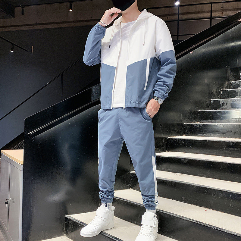 Bequeme Color-Block-Kapuzenjacke und Kordelzughose für Herren
