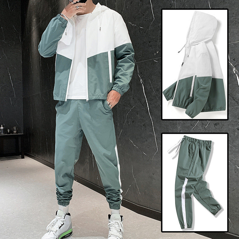 Bequeme Color-Block-Kapuzenjacke und Kordelzughose für Herren