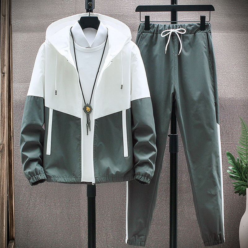 Bequeme Color-Block-Kapuzenjacke und Kordelzughose für Herren