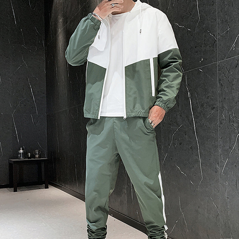 Bequeme Color-Block-Kapuzenjacke und Kordelzughose für Herren