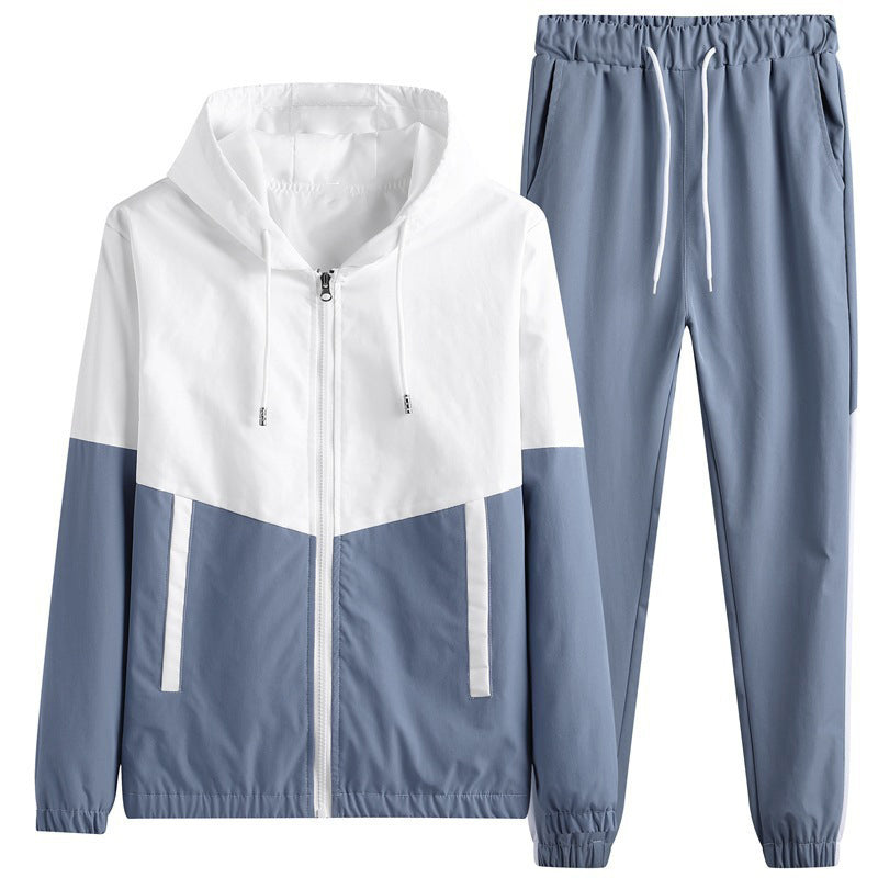 Bequeme Color-Block-Kapuzenjacke und Kordelzughose für Herren