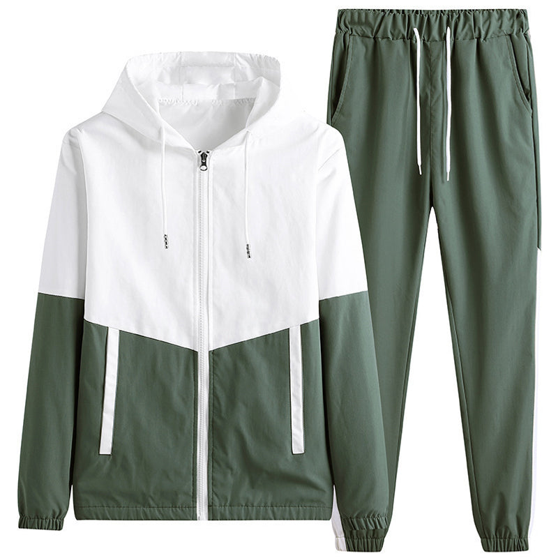 Bequeme Color-Block-Kapuzenjacke und Kordelzughose für Herren