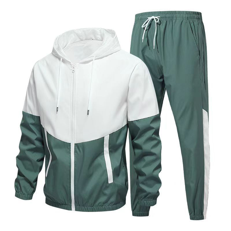Bequeme Color-Block-Kapuzenjacke und Kordelzughose für Herren