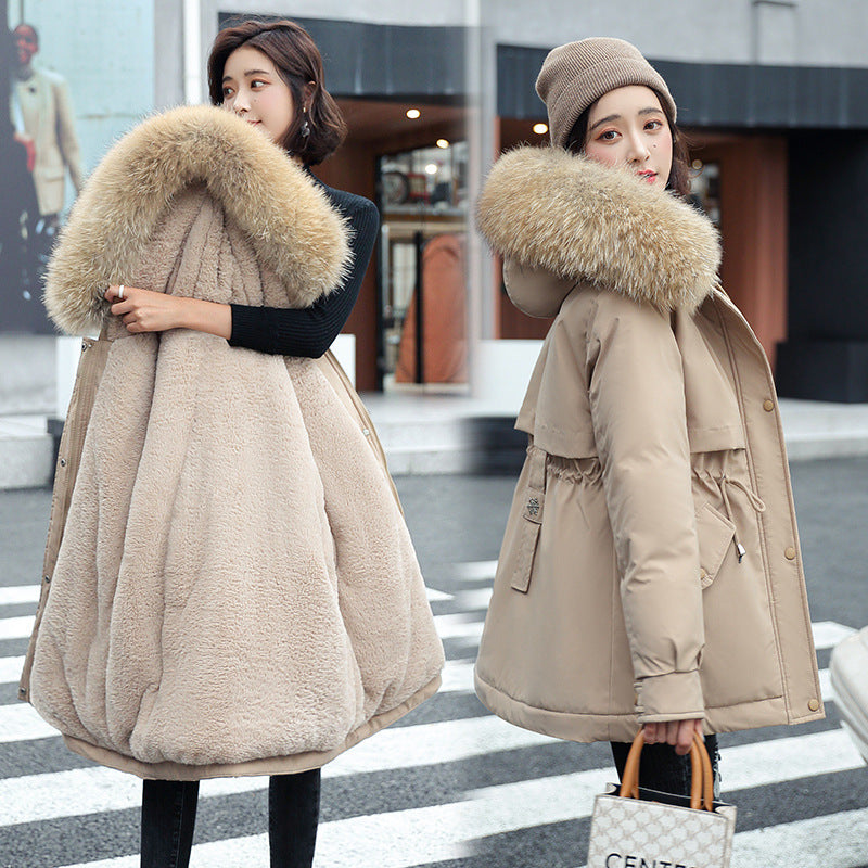 Bestes Geschenk - Damen-Wintermantel mit lockerer Kapuze und dickem synthetischem Fleece
