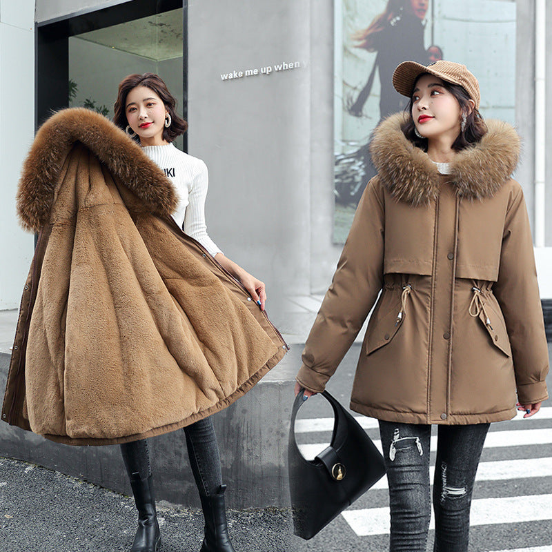 Bestes Geschenk - Damen-Wintermantel mit lockerer Kapuze und dickem synthetischem Fleece