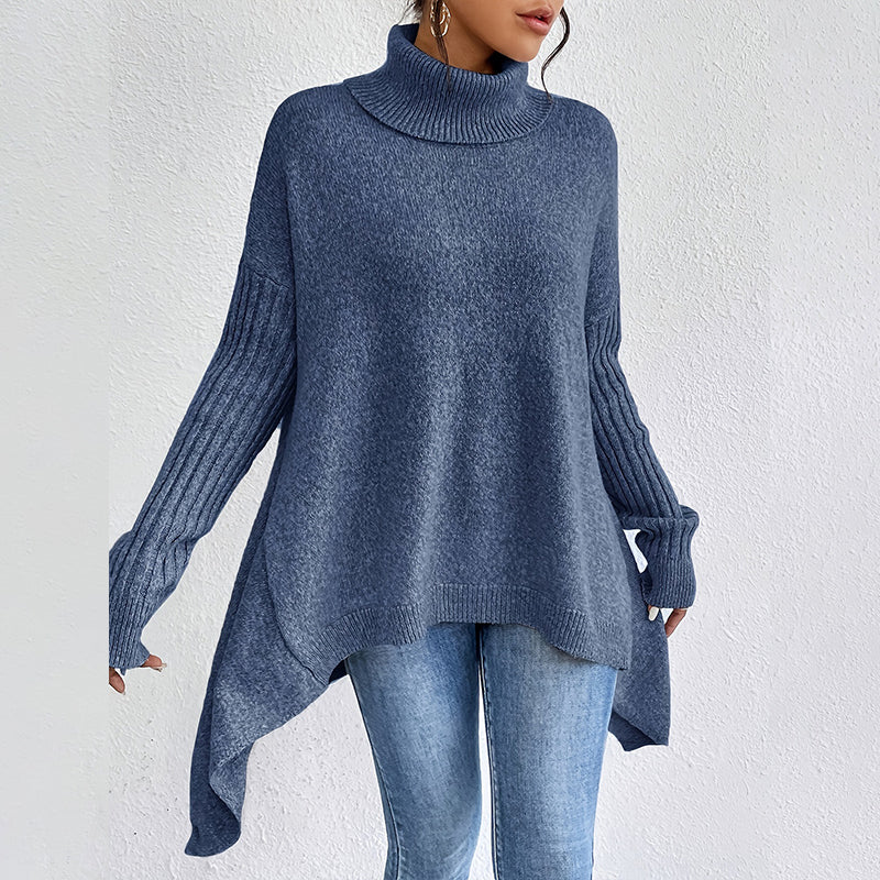 🏆Letzter Tagesverkauf, 50 % RABATT!!💖 Modischer Damenpullover in Volltonfarbe mit überschnittener Schulter, hohem Halsausschnitt und grobem Strick