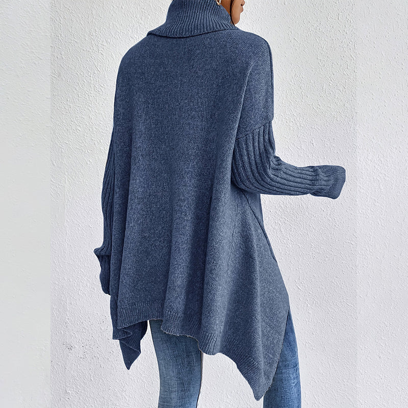 🏆Letzter Tagesverkauf, 50 % RABATT!!💖 Modischer Damenpullover in Volltonfarbe mit überschnittener Schulter, hohem Halsausschnitt und grobem Strick