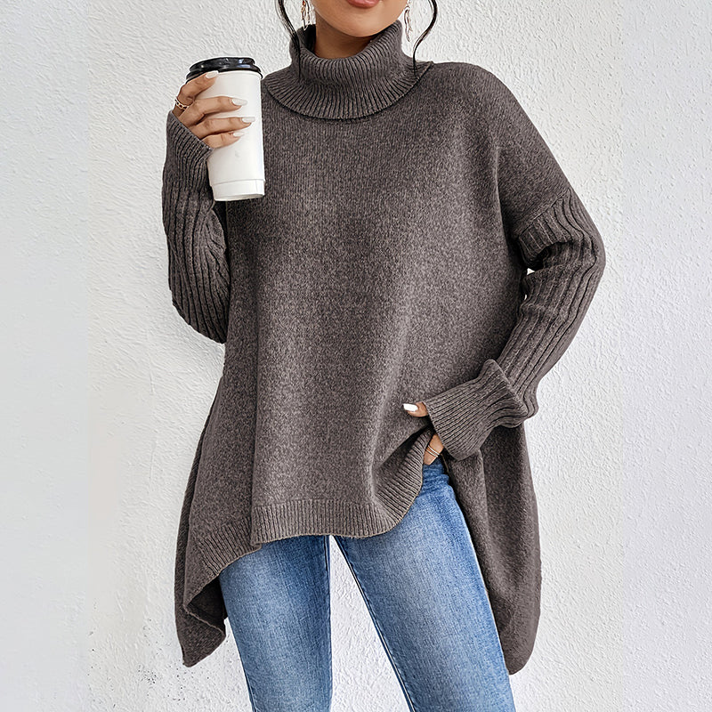 🏆Letzter Tagesverkauf, 50 % RABATT!!💖 Modischer Damenpullover in Volltonfarbe mit überschnittener Schulter, hohem Halsausschnitt und grobem Strick