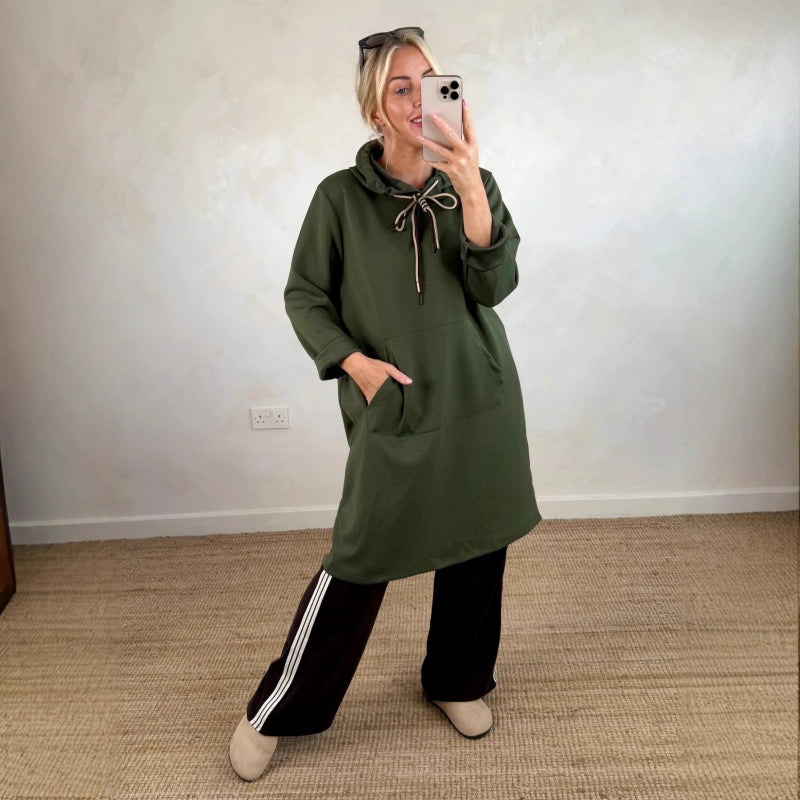 Übergroßes langes Kapuzenkleid für Damen mit Taschen