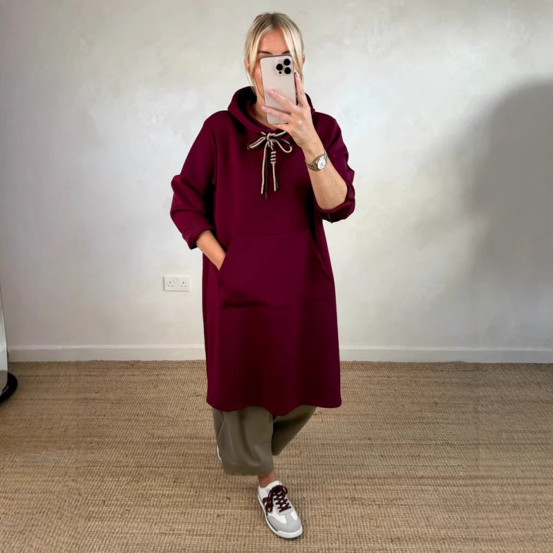 Übergroßes langes Kapuzenkleid für Damen mit Taschen