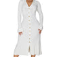 💖AKTION ZUM LETZTEN TAG – 50 % RABATT 💖 Herbstkleid mit V-Ausschnitt und Knopfleiste für Damen
