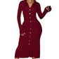 💖AKTION ZUM LETZTEN TAG – 50 % RABATT 💖 Herbstkleid mit V-Ausschnitt und Knopfleiste für Damen